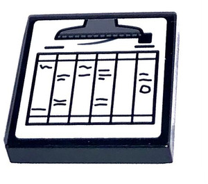 LEGO Black Tile 2 x 2 with Patient's Chart Sticker with Groove (3068)