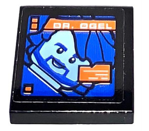 LEGO Black Tile 2 x 2 with Picture of Dr. Ogel Sticker with Groove (3068)