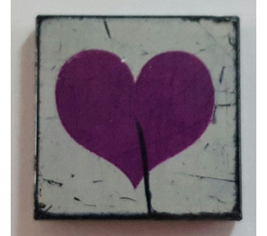 LEGO Black Tile 2 x 2 with Purple Heart on White with Groove (3068)