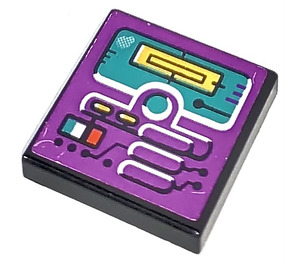 LEGO Schwarz Fliese 2 x 2 mit Purple Screen Aufkleber mit Nut (3068)