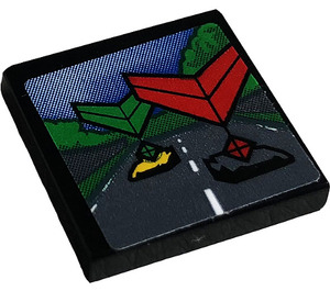 LEGO Black Tile 2 x 2 with Race position  Sticker with Groove (3068)