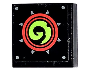 LEGO Black Tile 2 x 2 with Red and Lime Circular Swirl Sticker with Groove (3068)