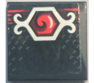 LEGO Black Tile 2 x 2 with Red and Silver pattern Sticker with Groove (3068)