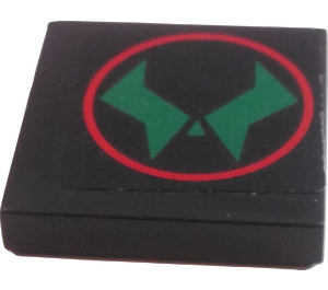 LEGO Zwart Tegel 2 x 2 met Rood Cirkel en Green Icons Sticker met groef (3068)