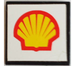 LEGO Black Tile 2 x 2 with Shell Logo (White Background) Sticker with Groove (3068)