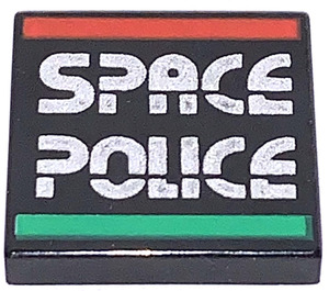LEGO Black Tile 2 x 2 with Space Police II with Groove (3068)