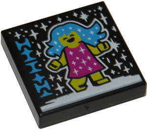 LEGO Black Tile 2 x 2 with Sparkle Filter print with Groove (3068)