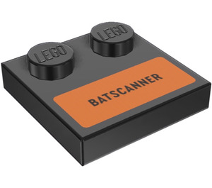 LEGO Black Tile 2 x 2 with Studs on Edge with ‘BATSCANNER’ on Orange Background Sticker