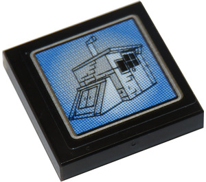 LEGO Black Tile 2 x 2 with Surveillance Screen (Shed) Sticker with Groove (3068)