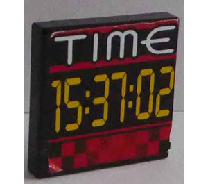 LEGO Schwarz Fliese 2 x 2 mit Time 15:37:02 Aufkleber mit Nut (3068)