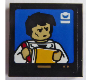 LEGO Zwart Tegel 2 x 2 met TV Screen met Dr. Drake Ramoray Sticker met groef (3068)