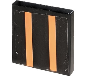 LEGO Black Tile 2 x 2 with Two Orange Stripes Sticker with Groove (3068)