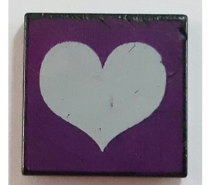 LEGO Black Tile 2 x 2 with White Heart on Purple with Groove (3068)