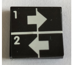 LEGO Zwart Tegel 2 x 2 met Wit Rechtsaf en Links Arrows met 1 en 2 Sticker met groef (3068)