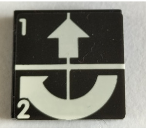 LEGO Black Tile 2 x 2 with White Up and Clockwise Arrows with 1 and 2 Sticker with Groove (3068)