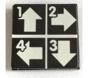 LEGO Black Tile 2 x 2 with White Up, Down, Left, Right Arrows with 1,2,3,4 Sticker with Groove (3068)