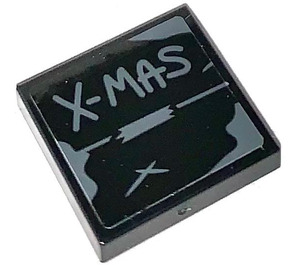 LEGO Black Tile 2 x 2 with X-MAS (Black Background) Sticker with Groove (3068)