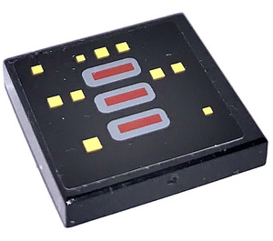 LEGO Black Tile 2 x 2 with Yellow Squares and Red Rectangles Sticker with Groove (3068)