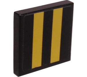 LEGO Black Tile 2 x 2 with Yellow Stripes Sticker with Groove (3068)