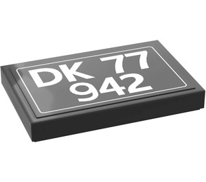 LEGO Zwart Tegel 2 x 3 met 'DK 77 942' Sticker (26603)