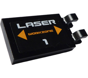LEGO Noir Tuile 2 x 3 avec Horizontal Clips avec Laser Workzone 1 Autocollant (Clips en «U») (30350)