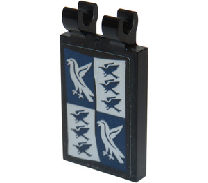 LEGO Black Tile 2 x 3 with Horizontal Clips with Ravenclaw Banner Sticker (Thick Open 'O' Clips) (30350)