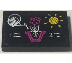 LEGO Black Tile 2 x 3 with plant pot, sun and watering can Sticker (26603)