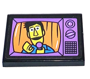 LEGO Schwarz Fliese 2 x 3 mit TV Screen mit Guy Smiley Aufkleber (26603)