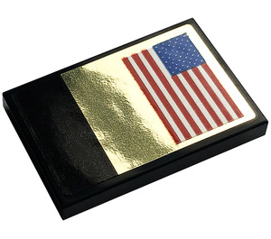 LEGO Schwarz Fliese 2 x 3 mit USA Flagge, Platz Aufkleber (26603)