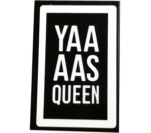 LEGO Black Tile 2 x 3 with 'YAA', 'AAS' and 'QUEEN' with White Border Sticker (26603)
