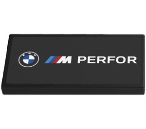 LEGO Schwarz Fliese 2 x 4 Invertiert mit BMW und M-Sport Logos und ‘PERFOR’ Aufkleber (3395)
