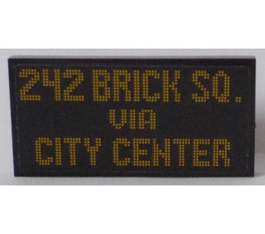 LEGO Black Tile 2 x 4 with '242 BRICK SQ. VIA CITY CENTER' Sticker (87079)