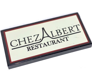 LEGO Zwart Tegel 2 x 4 met Chez Albert Restaurant Sign (16592 / 87079)