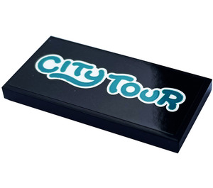 LEGO Zwart Tegel 2 x 4 met 'CITY TOUR' Sticker (87079)