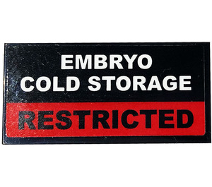 LEGO Black Tile 2 x 4 with 'EMBRYO COLD STORAGE', 'RESTRICTED' Sticker (87079)