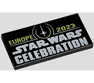 LEGO Черно Плочка 2 x 4 с "Europe 2023 Star Wars Celebration" (87079)