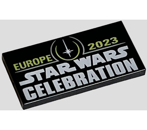 LEGO Schwarz Fliese 2 x 4 mit "Europe 2023 Star Wars Celebration" (87079)
