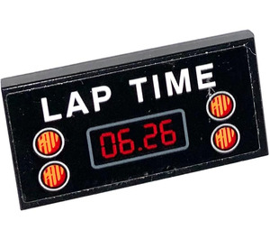 LEGO Black Tile 2 x 4 with 'LAP TIME' and '06.26' Sticker (87079)