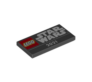 LEGO Svart Tile 2 x 4 med 'LEGO' og 'STAR WARS' Logos og '2021' (77267 / 87079)