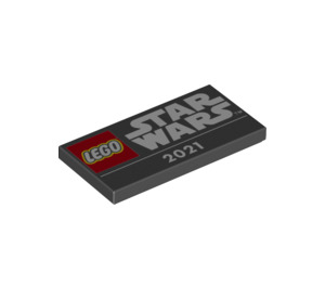 LEGO Black Tile 2 x 4 with 'LEGO' and 'STAR WARS' Logos and '2021' (77267 / 87079)