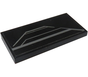 LEGO Black Tile 2 x 4 with Metallic Silver and Flat Silver Trapezoidal Pattern Sticker (87079)