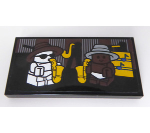 LEGO Black Tile 2 x 4 with Minifigure Babies Playing Saxophones Sticker (87079)
