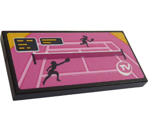 LEGO Black Tile 2 x 4 with pink tennis court TV Sticker (87079)