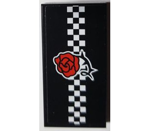 LEGO Black Tile 2 x 4 with Red Rose and White Checkered Sticker (87079)