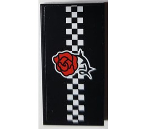 LEGO Noir Tuile 2 x 4 avec rouge Rose et blanc Checkered Autocollant (87079)
