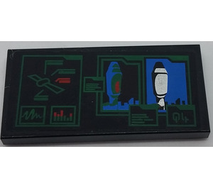 LEGO Black Tile 2 x 4 with Satellite and Space Rocket on Screens Sticker (87079)