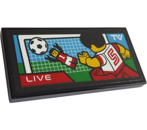 LEGO Schwarz Fliese 2 x 4 mit Screen mit Football Match auf TV LIVE Aufkleber (87079)