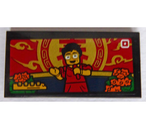 LEGO Black Tile 2 x 4 with Singer, Flowers, Gold and Red Background Decoration Sticker (87079)