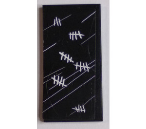 LEGO Black Tile 2 x 4 with Slate Lines and White Chalk Tally Marks Sticker (87079)