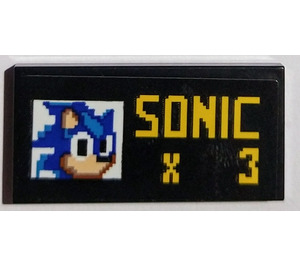 LEGO Schwarz Fliese 2 x 4 mit "Sonic x 3" Aufkleber (87079)